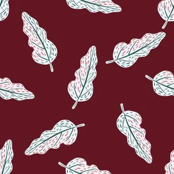 Simple random white tree shapes seamless pattern. Maroon dark background. Stock Illustration