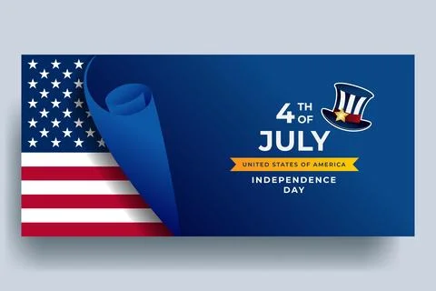 Simple Realistic 4th of July Horizontal Banner Stock Illustration