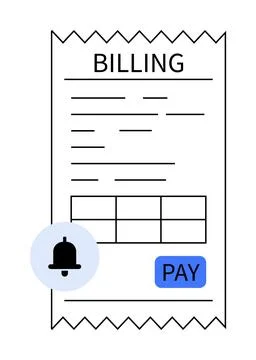 Simple Rectangular Billing Document with Reminder Icon and Blue Pay Button .. Illustrazione stock