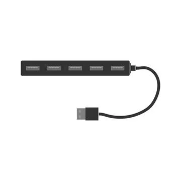 A simple rectangular USB hub with one row of USB connectors. A splitter for a Stock Illustration