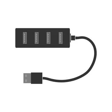 Simple rectangular USB hub with USB ports and cable. A splitter for a computer Stockillustratie