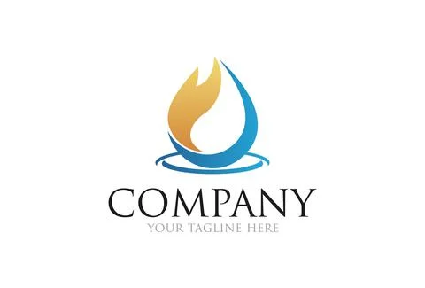 Simple Red and Blue Fire Water Drop Logo Design	 Stock Illustration