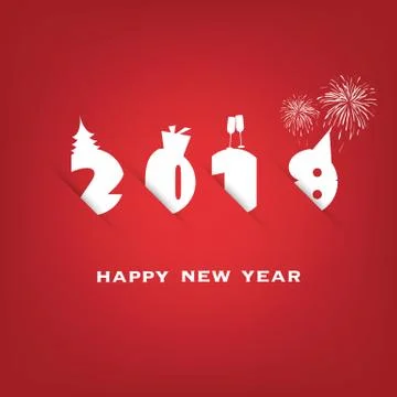 Simple Red and White New Year Card, Cover or Background Design Template - 2018 Stock Illustration