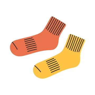 Simple red and yellow socks. Knitted socks cozy winter wear flat Illustration イラスト素材