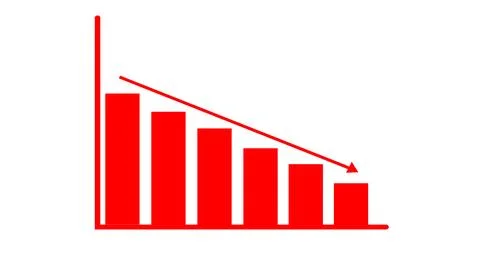 A simple red bar graph showing a declining trend on a white background. Stock Illustration