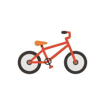 Simple red bicycle with orange seat and black wheels Stock Illustration