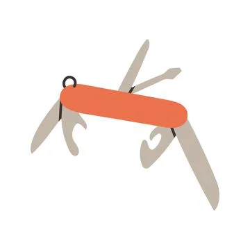 Simple red camping multitool. Multi purpose pocket knife in flat style for Stock Illustration