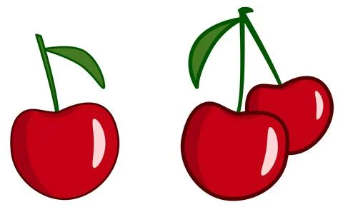 Simple red cherry drawing vector, single and two fruits version Stock Illustration