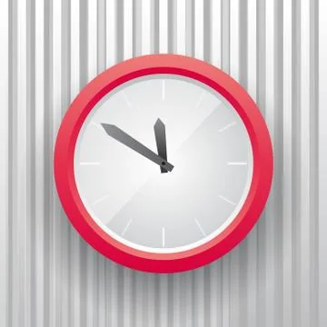 Simple red e clock on striped background Illustrazione stock