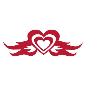 Simple Red Fire Wings Hearts Icon Stock Illustration