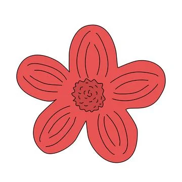 Simple red flower head top view, spring design element, vector Stock Illustration