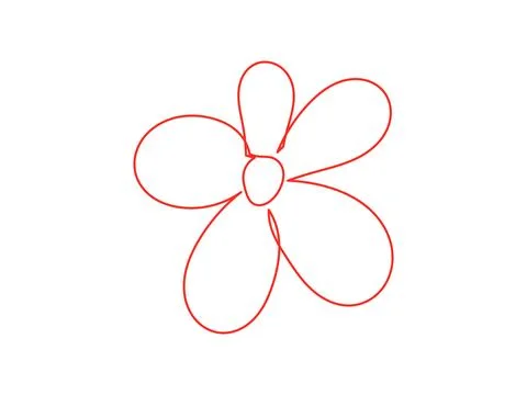 Simple red flower outline drawing, Minimalist floral sketch on white, Line ar Stock Illustration