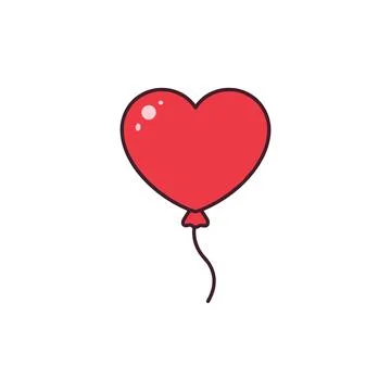 A simple red heart shaped balloon with a string, isolated on a white backgrou Stock Illustration