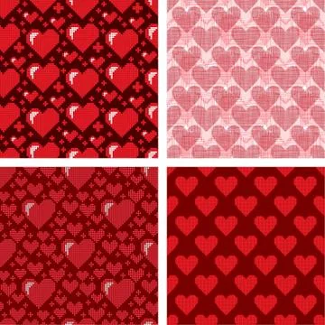 Simple red heart sharp vector seamless pattern background pink color card Stock Illustration