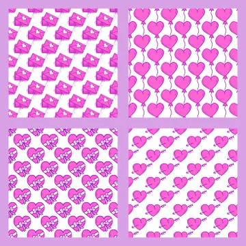 Simple red heart sharp vector seamless pattern background pink color card Stock Illustration