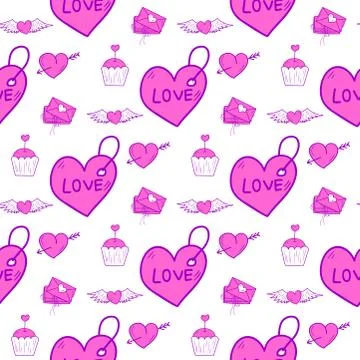 Simple red heart sharp vector seamless pattern background pink color card Stock Illustration