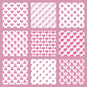 Simple red heart sharp vector seamless pattern background pink color card Illustrazione stock