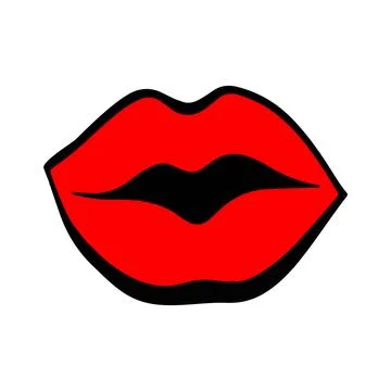 Simple Red Lips kiss. Vector patch, sticker isolated on white. Cool sexy red 스톡 일러스트