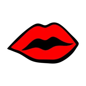 Simple Red Lips kiss. Vector patch, sticker isolated on white. Cool sexy red Stock Illustration