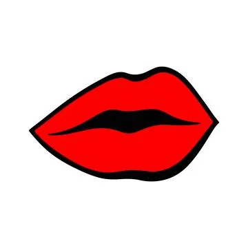 Simple Red Lips kiss. Vector patch, sticker isolated on white. Cool sexy red 스톡 일러스트