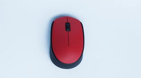 Simple red mouse computer accessories wireless isolated on white. 스톡 사진