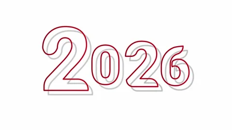 Simple red outline 2026 typography on wh... | Stock Video | Pond5
