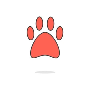 Simple red paw icon with shadow Stock Illustration