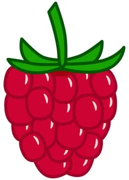 Simple red raspberry fruit icon with green leaves Stock Illustration