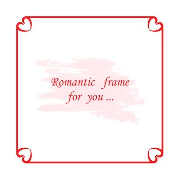 Simple red square vector romantic frame with hearts on white background Stock Illustration