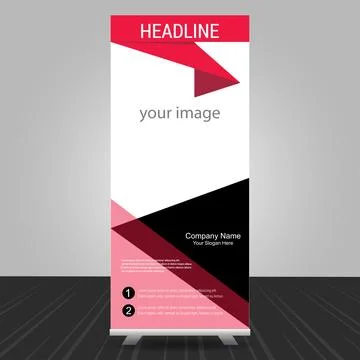 Simple red standee roll up banner design with business information Stock Illustration
