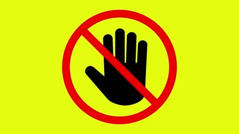 Simple red stop traffic circle sign with the big black hand symbol Video stock 306825810