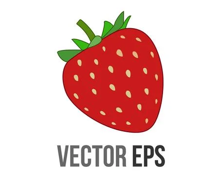 Simple red strawberry flat icon with green leaves and yellow seeds Stock Illustration