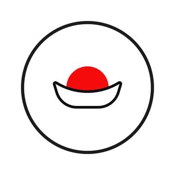 Simple red sun over bowl logo within black circle representing traditional .. Ilustración de archivo