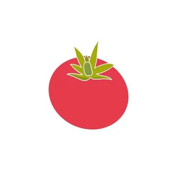 Simple Red Tomato Fruit with Green Leaves Illustration