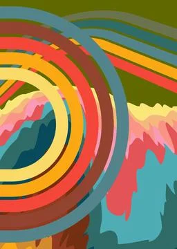 Simple retro 70s lines background. Groovy abstract 1970s art template. Buzy.. Stock Illustration