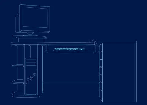 Simple retro Computer Desk contour. Front view. Vector illustration. Stock Illustration
