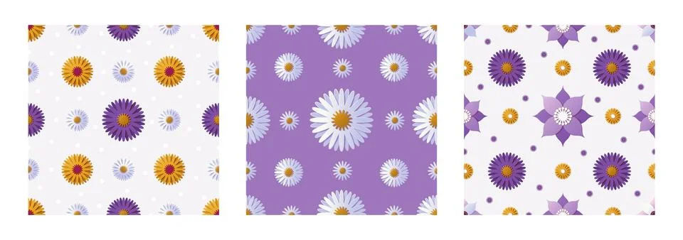 Simple retro daisy flower pattern. Cute groovy floral print, summer 60s bright Stock Illustration