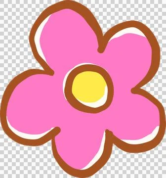 Simple Retro Pink Flower Icon with Yellow Center Doodle Hand Drawn 库存插图