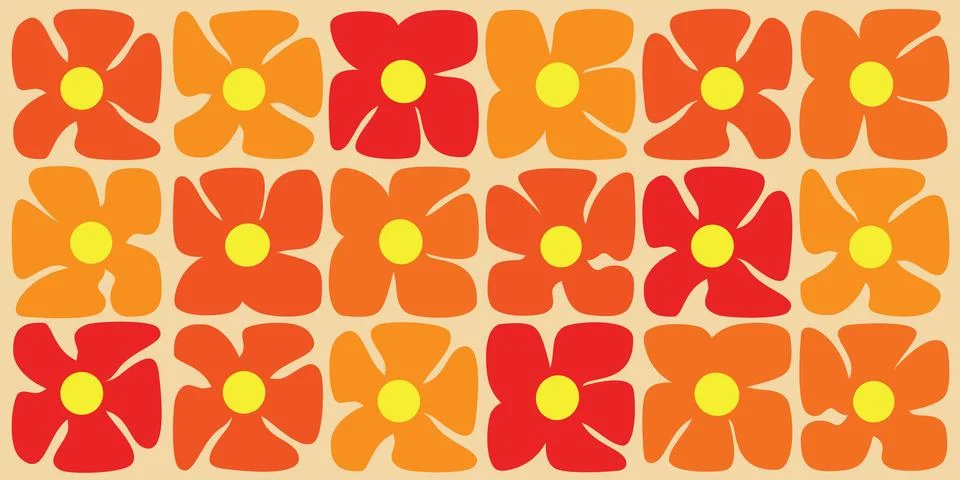 Simple, Retro Style Flowers Pattern - Summer or Sping Theme from the 60s, 7.. Stock Illustration