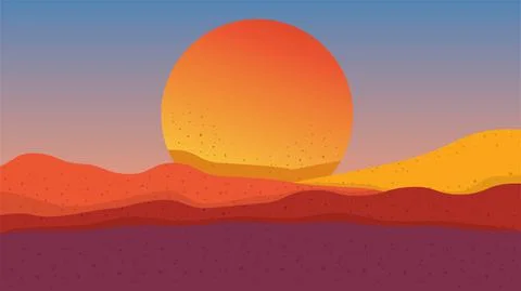 Simple retro sunset landscape Stock Illustration