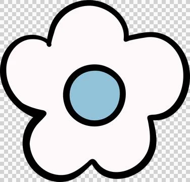 Simple Retro White Flower Icon with blue Center Doodle Hand Drawn Illustration
