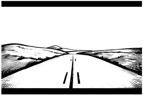 Simple road hand drawn ink sketch highway landscape. Engraved style vector Illustrazione stock