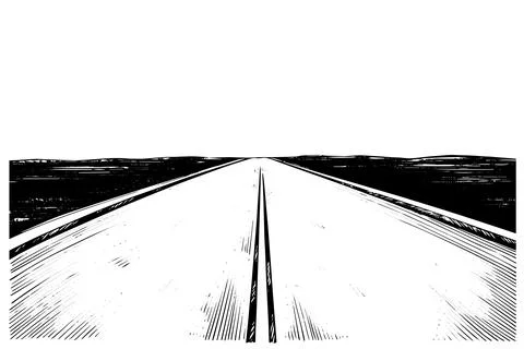 Simple road hand drawn ink sketch highway landscape. Engraved style vector Illustrazione stock