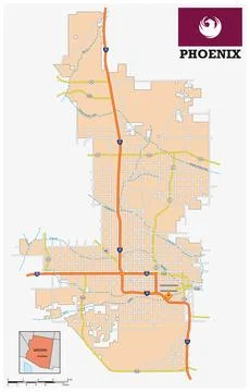 Simple road map of the city of Phoenix, Arizona, United States Stock Illustration