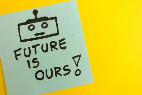 Simple robot drawing with words future is ours Stock Photos