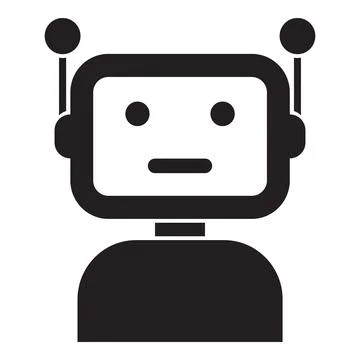 Simple robot icon showing neutral face expressing artificial intelligence and Illustrazione stock