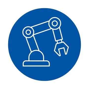 Simple Robotic Arm Icon on a Vibrant Blue Background for Industrial Use イラスト素材