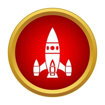 Simple rocket flying up in a red circle creating an icon Stock Illustration