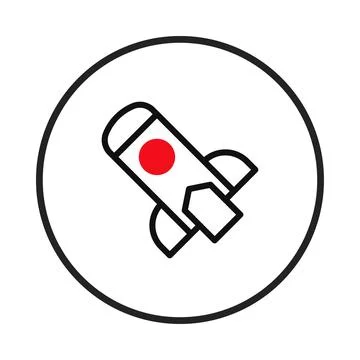 Simple rocket ship outline in round frame representing innovation and visio.. Stock Illustration