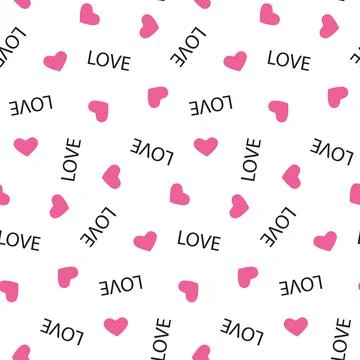 Simple romantic seamless pattern for valentine's day, pink heart and love tex Stock Illustration